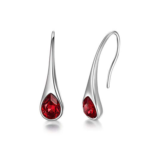 AOBOCO 925 Sterling Silver Created Ruby Red Dangle Drop Earrings with July Birthstone Pear-Shape Crystals from Austria AOBOCO 925 Sterling Silver Created Ruby Red Dangle Drop Earrings with July Birthstone Pear-Shape Crystals from Austria