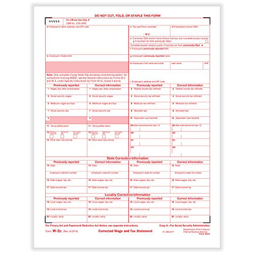 ComplyRight W-2C Tax Forms, Federal Copy A, 1-Part, 8-1/2 inch x 11 inch, Pack of 50 Forms