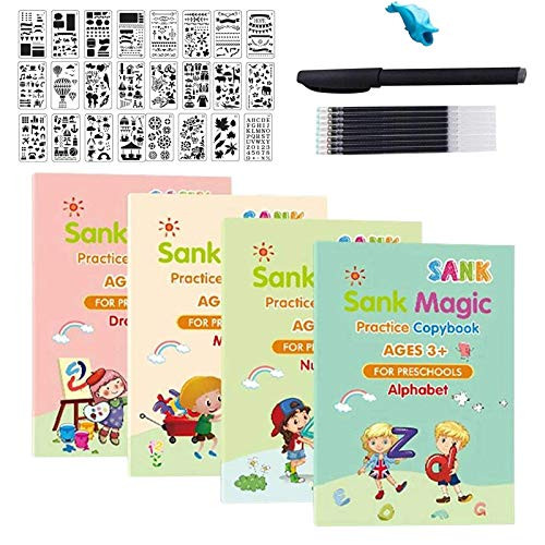 VeliHome Magic Practice Copybook Set,Number Tracing Book for Preschoolers, Magic Calligraphy Copybook with Magical Pen,Practical Reusable Writing Tool for Age 3-5 Calligraphy Simple Hand Lettering