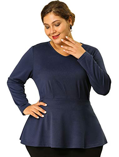 Agnes Orinda Women's Plus Size Blouses V Neck Long Sleeve Peplum Tops 4X Royal Blue