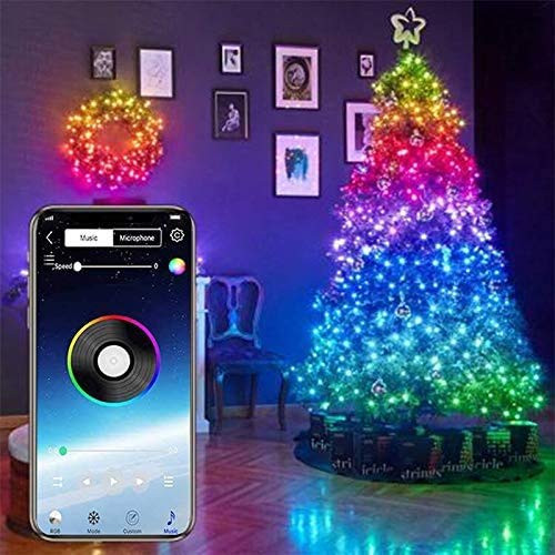 IW.HLMF Christmas Decoration Tree Lights, Bluetooth String Lights, Personalized LED String Lights Customized App Remote Control Lights for Garden Party Indoor Decor