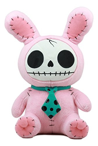 Ebros Larger Furry Bones Skeleton Pink Bunny with Green Polkadot Tie Plush Toy Doll 12" Tall Collectible Rabbit Bun Bun Doll