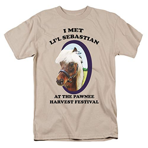 Popfunk Parks  and  Rec Pawnee's Horse Li'l Sebastian Tan T Shirt  and  Stickers (Small)