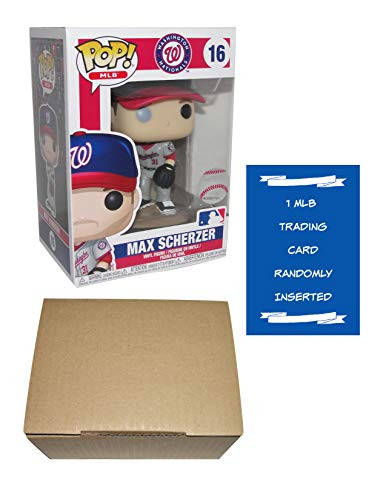 Funko MLB Max Scherzer Pop 16 Washington Nationals Pop Figure Bundle plus 1 MLB Trading Card plus 1 Cardboard Pop Protector Box (Grey Jersey Road Uniform)