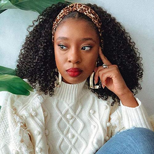 Lady Hanne Curly Afro Wig Headband Wig Half Wig Curly Black Wig Afro Kinky Curly Hair Wig Synthetic Heat Resistant Wigs for Women