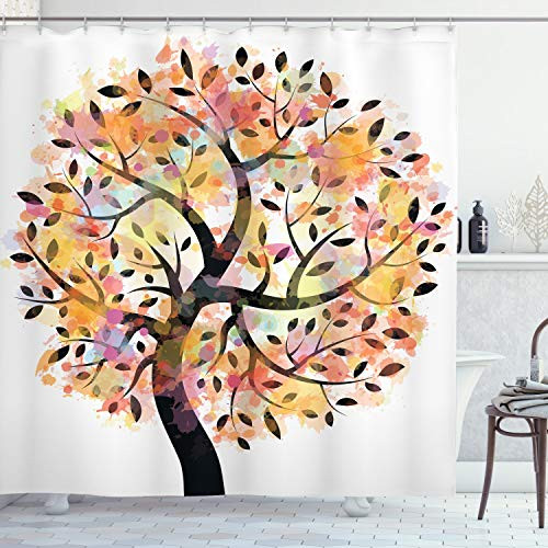 Ambesonne Tree Shower Curtain, Colorful Spring Season Tree Leaves of Life Abstract Painting Pastoral Style Design, Cloth Fabric Bathroom Decor Set with Hooks, 70 inch Long, Black Orange Ambesonne Tree Shower Curtain, Colorful Spring Season Tree Leaves of Life Abstract Painting Pastoral Style Design, Cloth Fabric Bathroom Decor Set with Hooks, 70 inch Long, Black Orange