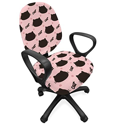 Ambesonne Cat Office Chair Slipcover, Dark Head Silhouettes Hand Writing and Dots Girlish Kids Design Abstract, Protective Stretch Decorative Fabric Cover, Coral Seal Brown