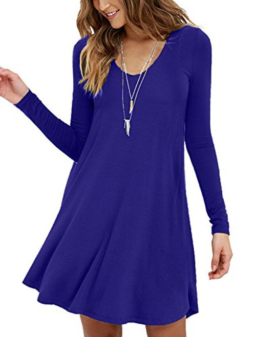 MOLERANI Women's Casual Swing Simple T-shirt Loose Dress, XX-Large, long Sleeve Royal Blue