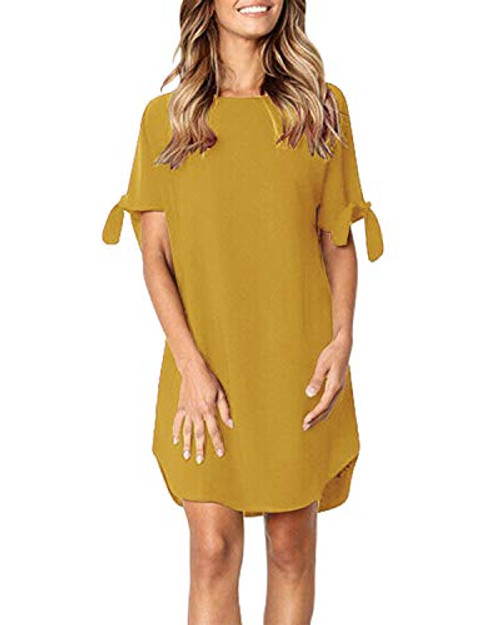 Kidsform Women's T-Shirt Dresses Cold Shoulder Self-tie Short Sleeve Self-tie Sundress Summer Solid Mini Dress Yellow Small Kidsform Women's T-Shirt Dresses Cold Shoulder Self-tie Short Sleeve Self-tie Sundress Summer Solid Mini Dress Yellow Small