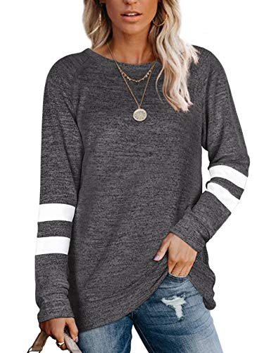 NSQTBA Loose Sweatshirts for Women Crewneck Long Sleeve Tunic Sweaters Pullover Grey M