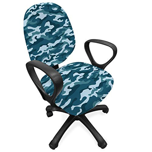 Ambesonne Camo Office Chair Slipcover, Camouflage Theme in Oceanic Colors Sea Water Inspired Illustration, Protective Stretch Decorative Fabric Cover, Standard Size, Slate Blue