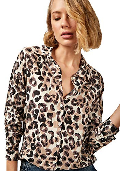 Womens Tops and Blouses, Long Sleeve Button Down Shirts for Women Fashion (Beige Leopard, XX-Large)