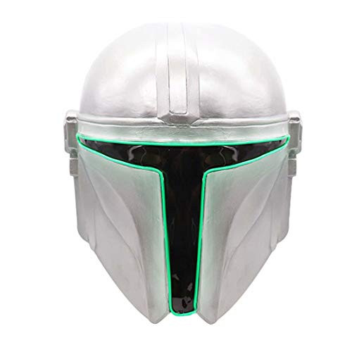 LED Light Up Mandalorian Helmet Colorful Glowing Latex Boba Fett Full Mask Deluxe Helmet Cosplay Props Adult Silver