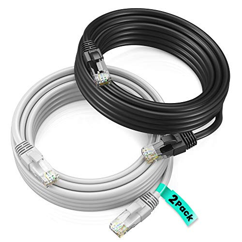 Maximm Cat6 Ethernet Cable - 35 Ft LAN, UTP CAT 6 RJ45, LAN Network, Patch, Internet Cable  Black and White - 2 Pack (35 Feet)