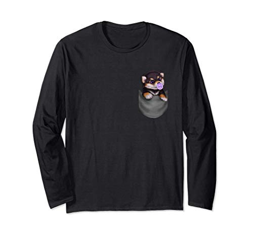 Black Tan Shiba Inu Dog in Pocket with Pacifier Long Sleeve T-Shirt