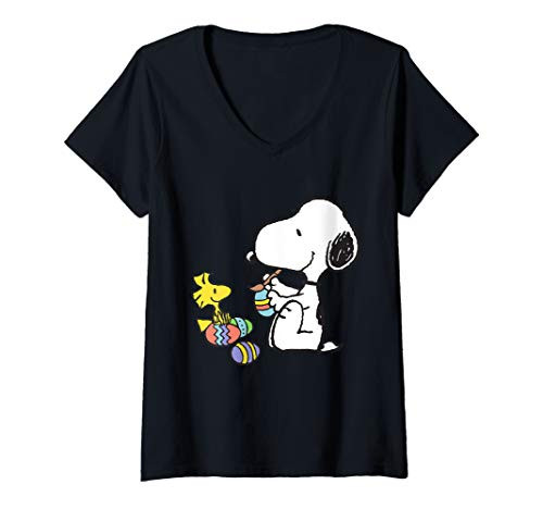 Womens Peanuts Snoopy Easter egg V-Neck T-Shirt