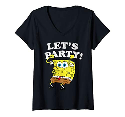 Womens Spongebob Squarepants Lets Party V-Neck T-Shirt