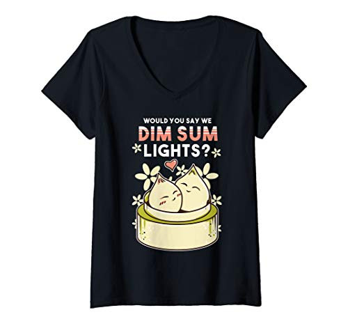 Womens Chinese Dim Sum Bao Romantic Valentine Design Dim Sum Lights V-Neck T-Shirt