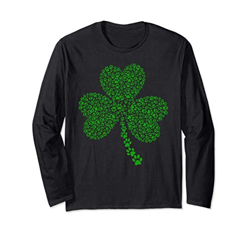 Dog Paw Shamrock St Patricks Day Cat Saint Pattys Gift Long Sleeve T-Shirt