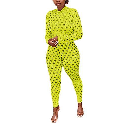 ECHOINE Sexy Jumpsuits for Women Clubwear - Hollow Out Long Sleeve One Piece Bodycon Romper Clubwear Yellow