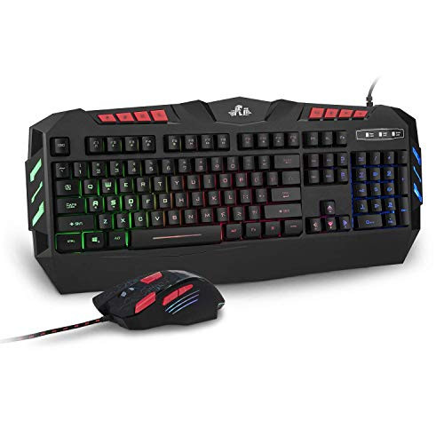 (2018 New Arrival)Rii RK900+ Large Size Multiple Mixed Colors Rainbow LED Backlit Mechanical Feeling USB Wired Multimedia Gaming Keyboard And Mouse Combo