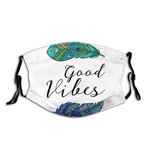 Windproof Activated Carbon mask Facial Decorations,Boho Art Style Feathers with Ethnic Feathers Hand Writing Type Native Tribal,Reusable Face Mask Balaclava Washable S