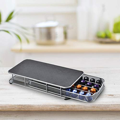 Coffee Holder Storage Drawer, 40pcs Capsules Capacity Coffee Pod Holder Kitchen Iron Coffee Capsule Rack Coffee Machine Stand Multiple Flavors Pods Organizer,Black