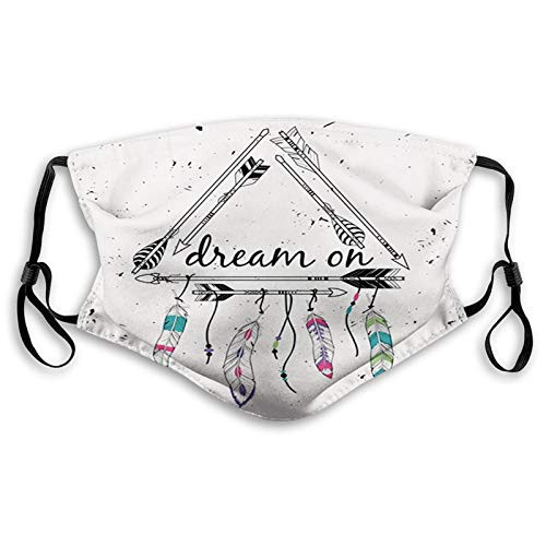 Windproof Activated Carbon mask,Boho Style Tribal Ethnic Arrows Triangle Shape Dream On Hand Writing Feathers,Facial decorations for Child