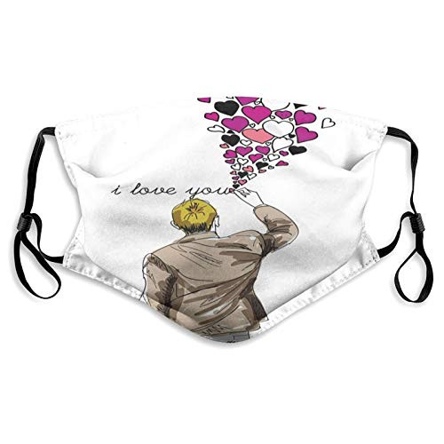 Windproof Activated Carbon Comfortable mask-Romantic Comic Male Character Writing mask Declaration Of Love With Valentines Heart,Windproof Facial decorations for Child