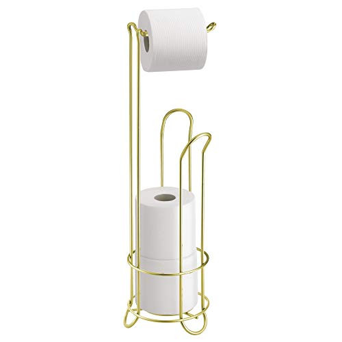 iDesign Classico Metal Toilet Tissue Roll Reserve Organizer for Bathroom, Compact Organizer, Holds 4 Rolls of Toilet Paper, Gold and Brass