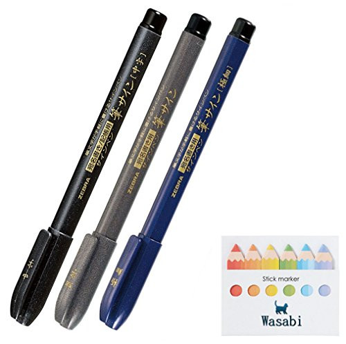 FOR BEGINNERS/Set of 3 kinds of Arts Brush Pen-Zebra, Superfine, Fine, Medium & Our Sticky note! /GOOD VALUE