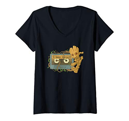 Womens Marvel Guardians of the Galaxy I Am Groot Mixtape V-Neck T-Shirt Womens Marvel Guardians of the Galaxy I Am Groot Mixtape V-Neck T-Shirt