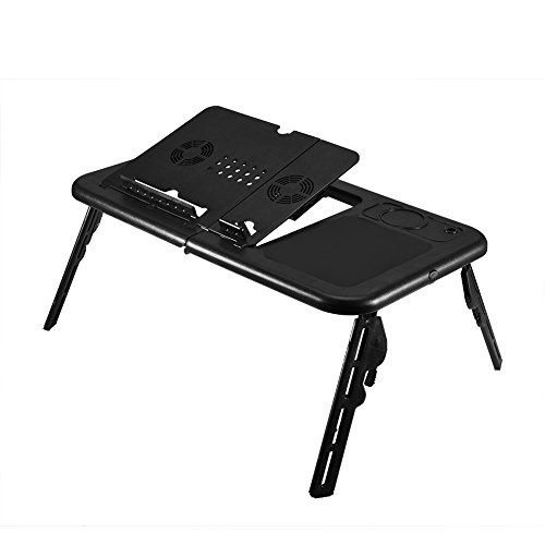 Zerone Adjustable Bed Table, Portable Standing Laptop Desk, Foldable Sofa Breakfast Tray, Portable Laptop Stand Foldable Desk Notebook Table Laptop Bed Tray Bed Table with USB Two Cooling Fans