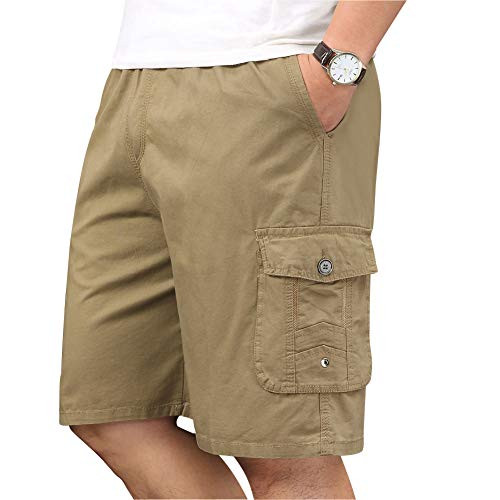 XinnanDe Mens Cotton Loose Fit Full Elastic Waist Twill Cargo Short with Drawstring Yellow 46