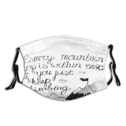 YOLIKA Anti-Dust Washable Reusable Mouth Face Cover Sketchy Mountains Hand Writing Style Letters Purpose Determination Success Fashion Design for Unisex Outdoor Scarf with Replaceable Filter