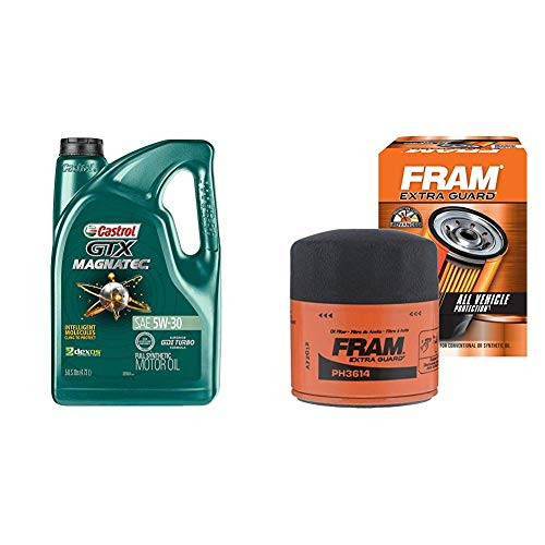 Castrol 03057 GTX MAGNATEC 5W-30 Full Synthetic Motor Oil, 5 Quart plus FRAM PH3614 Extra Guard Spin-On Oil Filter