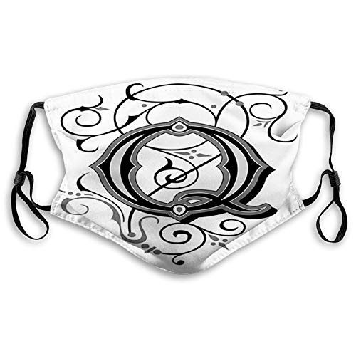 Comfortable Windproof mask,Flowers Flourishing Gothic Q Words Writing Artistic Style Aged Typography,Printed Facial decorations for adult