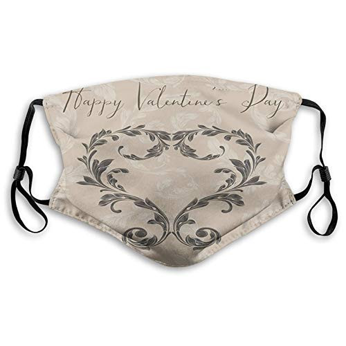 Comfortable Windproof mask,Happy Love Valentines Day Stylized Hand Writing Laurel Leaves Forming Heart Victorian,Printed Facial decorations for adult
