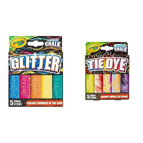 Crayola Outdoor Chalk, Glitter Sidewalk Chalk, Summer Toys, 5 Count  and  Washable Tie Dye Sidewalk Chalk, 5 Anti-Roll Chalk Sticks, Outdoor Toy, Gift