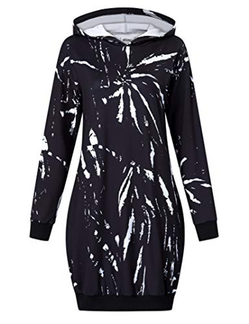 MISSKY Women's Casual Hooded Pockets Pullover Tunic Sweatshirt Dress,Whitestreak/B 3XL
