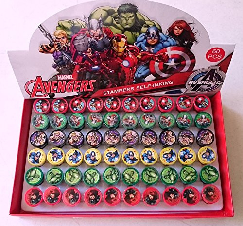 TM  and  DC Comic 60 pcs Marvel Avengers Self Inking Stamper Pencil Topper Party Filler