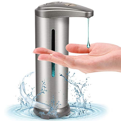 KoGI24 Automatic Soap Dispenser, Touchless Soap Dispenser with Waterproof Base, Infrared Motion Sensor Stainless Steel Dish Liquid Soap Dispenser Suitable for Bathroom Kitchen Restaurant