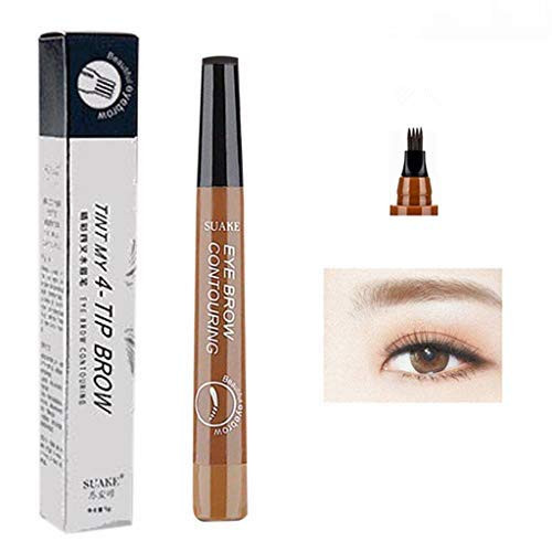 Eyebrow Tattoo Pen, vmree Microblading Eyebrow Pencil with Four Micro-Fork Tips Applicator Creates Natural Looking Brows Makeup, Long Lasting, Waterproof, Smudge Proof (A)