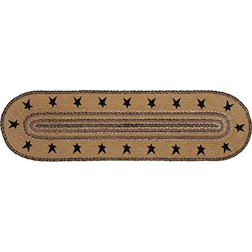 VHC Brands Primitive Tabletop Kitchen Kettle Grove Border Jute Stenciled Star Oval 13x48 Runner, Natural Tan VHC Brands Primitive Tabletop Kitchen Kettle Grove Border Jute Stenciled Star Oval 13x48 Runner, Natural Tan