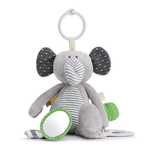 DEMDACO Striped Gray Elephant 12 inch Children's Engaging Activity Plush Rattle Toy with Teether
