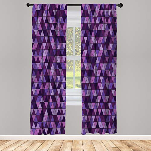 Ambesonne Geometric Window Curtain, Triangle Grid Pattern Mosaic Tile in Lavender Plum Purple Amethyst Tones of Color, Lightweight Decorative Panels Set of 2 and Rod Pocket, 56 x 63, Multicolor