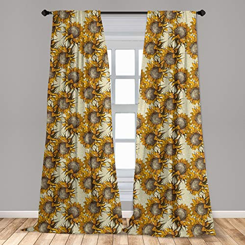Ambesonne Sunflower 2 Panel Curtain Set, Vintage Style Ornament with Flowers Agriculture Nature Theme Sketchy Artwork, Lightweight Window Treatment Living Room Bedroom Decor, 56 inch x 63 inch, Yellow Brown Ambesonne Sunflower 2 Panel Curtain Set, Vintage Style Ornament with Flowers Agriculture Nature Theme Sketchy Artwork, Lightweight Window Treatment Living Room Bedroom Decor, 56 inch x 63 inch, Yellow Brown