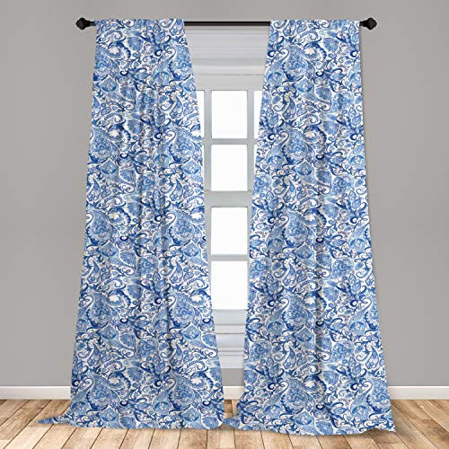 Ambesonne Paisley Curtains, Native Pattern in Blue Tones Nature Themed Print, Window Treatments 2 Panel Set for Living Room Bedroom Decor, 56 inch x 63 inch, Azure Blue