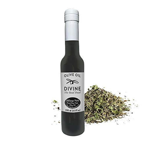 Olive Oil Divine - Mélange Herb (Garlic, Oregano, Basil, Rosemary) Infused Extra Virgin Olive Oil - Organically Grown First-Cold-Pressed California Extra Virgin Olive Oil (6.8 oz) Olive Oil Divine - Mélange Herb (Garlic, Oregano, Basil, Rosemary) Infused Extra Virgin Olive Oil - Organically Grown First-Cold-Pressed California Extra Virgin Olive Oil (6.8 oz)