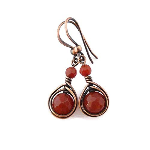 Copper Wire Wrapped Earrings with Carnelian Gemstone